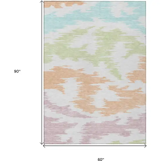White Sky Blue And Artichoke Green Abstract Washable Indoor Outdoor Area Rug Photo 3