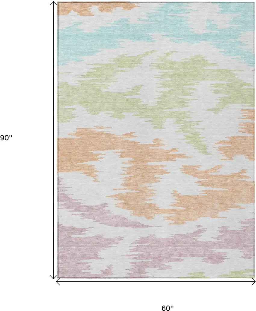 White Sky Blue And Artichoke Green Abstract Washable Indoor Outdoor Area Rug Photo 3