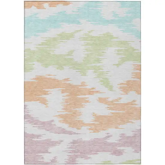 White Sky Blue And Artichoke Green Abstract Washable Indoor Outdoor Area Rug Photo 1