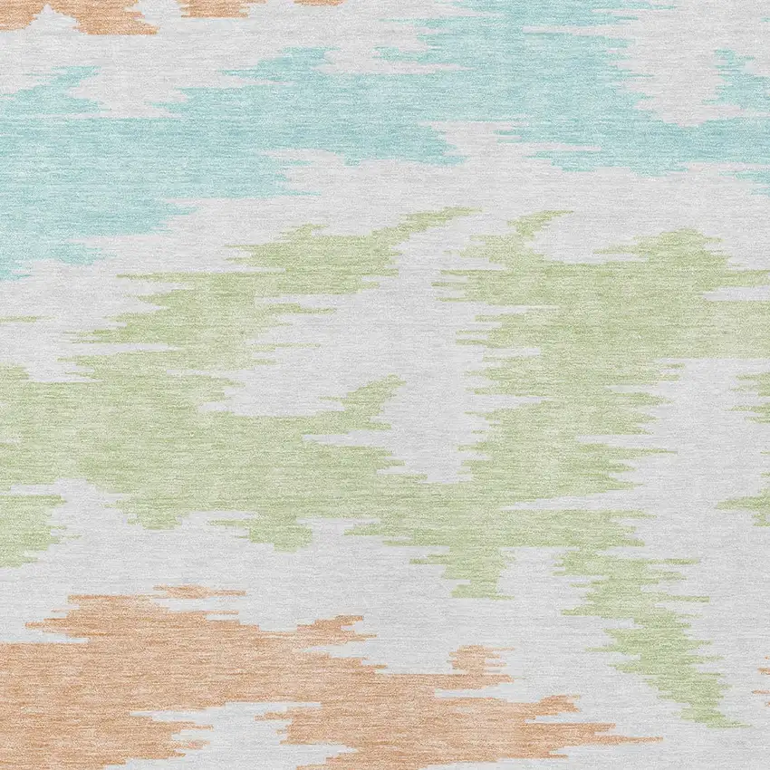 White Sky Blue And Artichoke Green Abstract Washable Indoor Outdoor Area Rug Photo 5