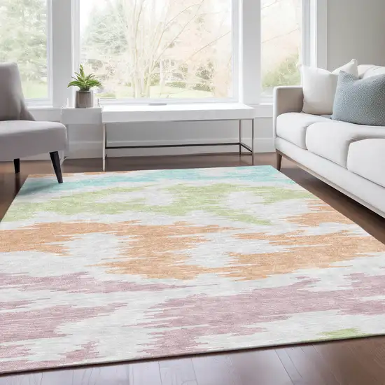 White Sky Blue And Artichoke Green Abstract Washable Indoor Outdoor Area Rug Photo 8