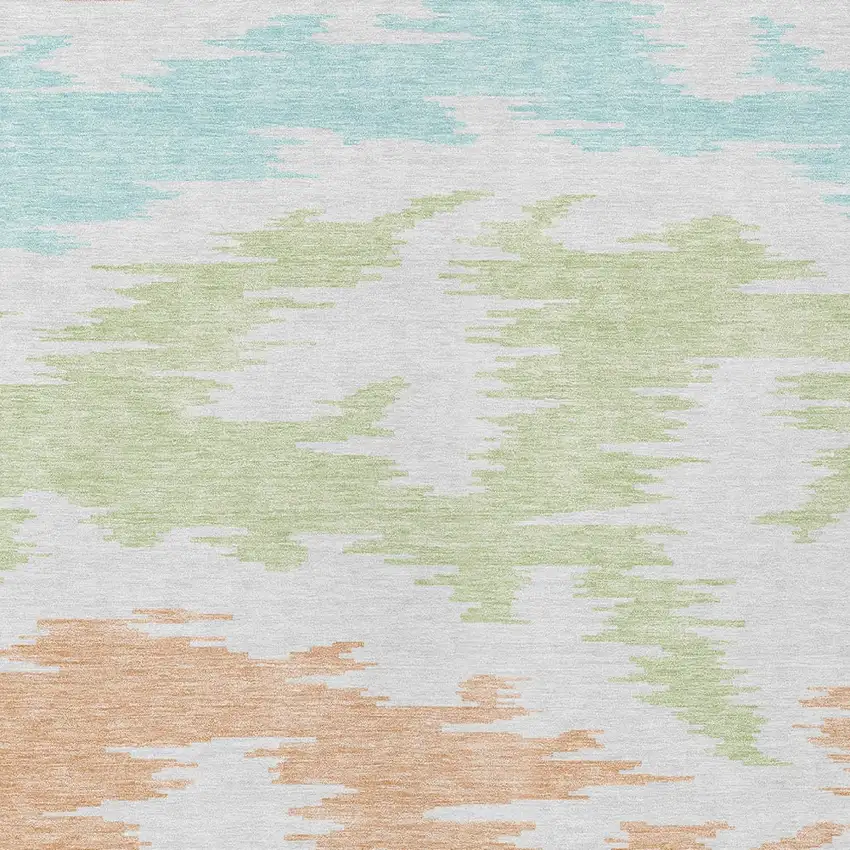 White Sky Blue And Artichoke Green Abstract Washable Indoor Outdoor Area Rug Photo 5