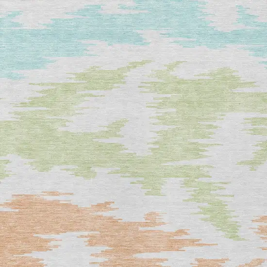 White Sky Blue And Artichoke Green Abstract Washable Indoor Outdoor Area Rug Photo 5