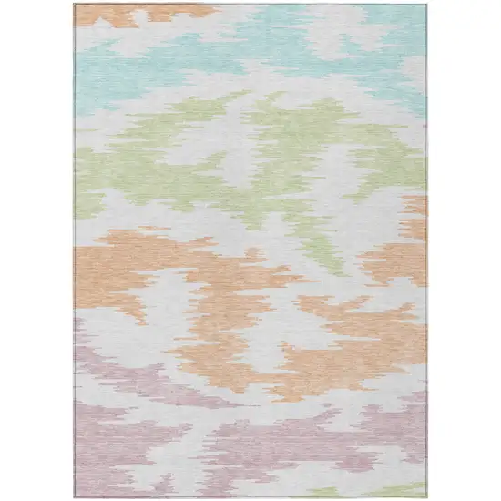 White Sky Blue And Artichoke Green Abstract Washable Indoor Outdoor Area Rug Photo 1