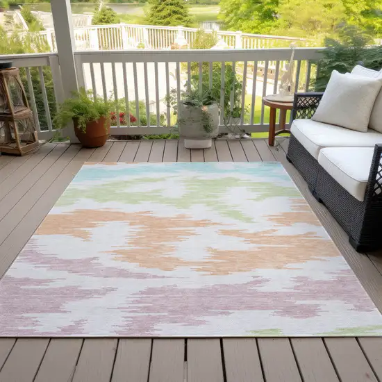 White Sky Blue And Artichoke Green Abstract Washable Indoor Outdoor Area Rug Photo 7