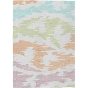 Photo of White Sky Blue And Artichoke Green Abstract Washable Indoor Outdoor Area Rug