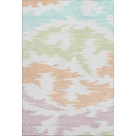 White Sky Blue And Peach Abstract Washable Area Rug With UV Protection Photo 1