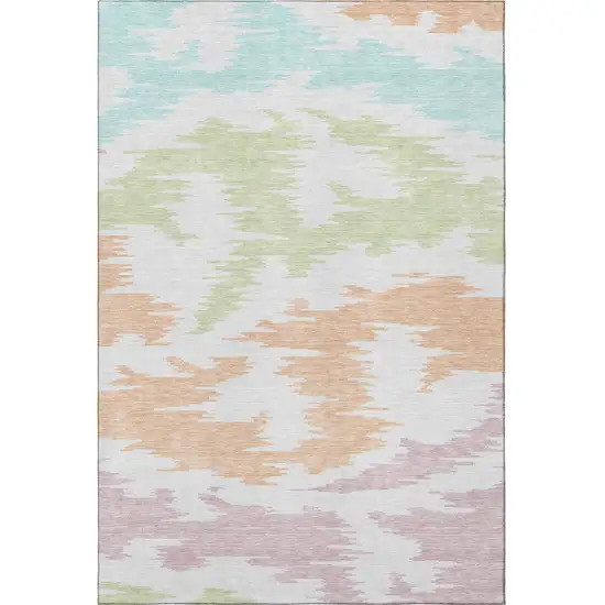 White Sky Blue And Peach Abstract Washable Area Rug With UV Protection Photo 4