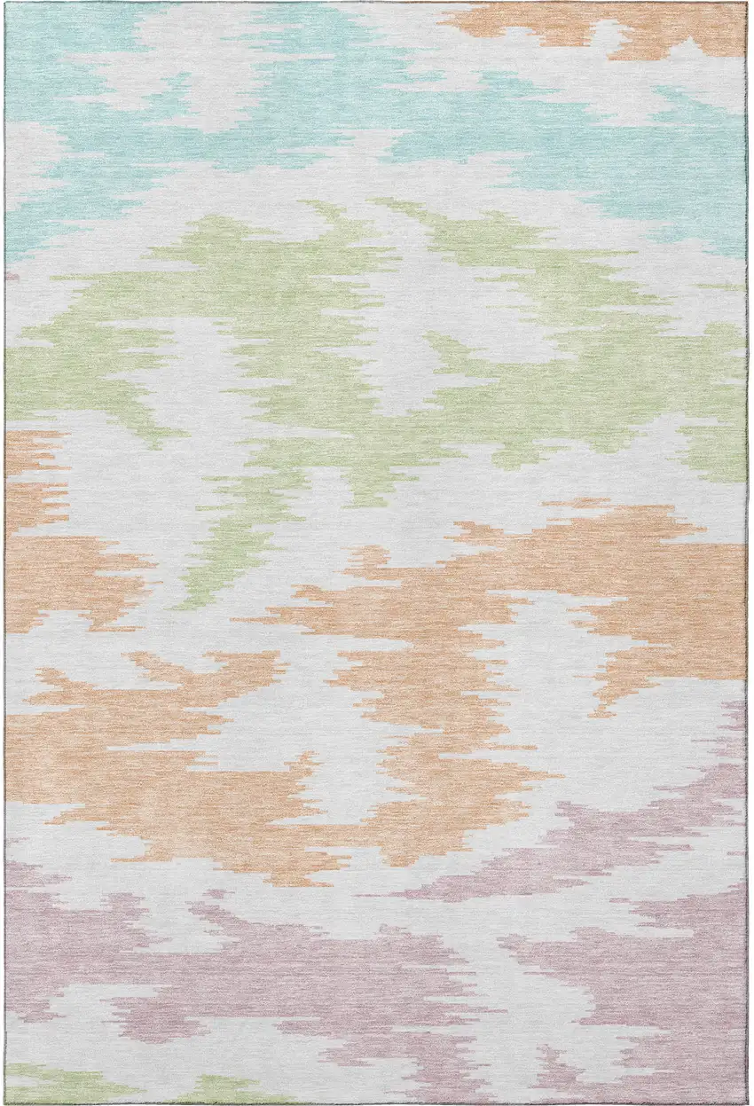White Sky Blue And Peach Abstract Washable Area Rug With UV Protection Photo 4