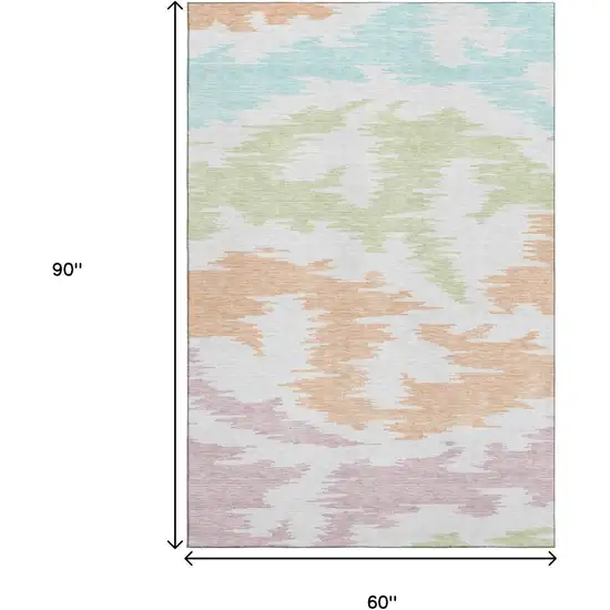 White Sky Blue And Peach Abstract Washable Area Rug With UV Protection Photo 3