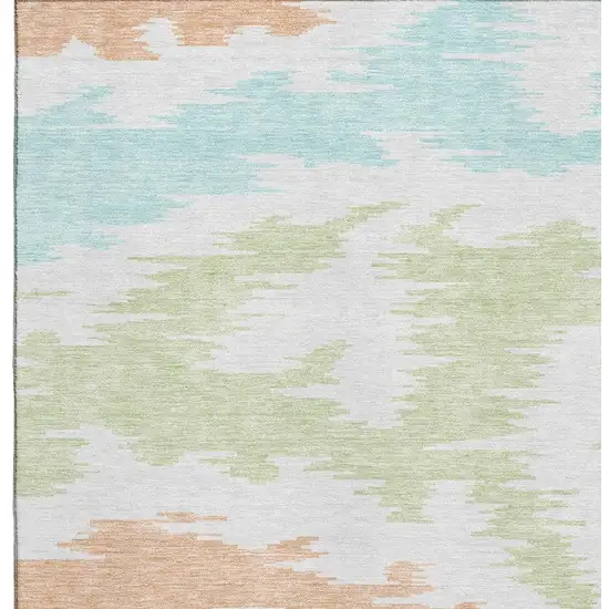 White Sky Blue And Peach Abstract Washable Area Rug With UV Protection Photo 3