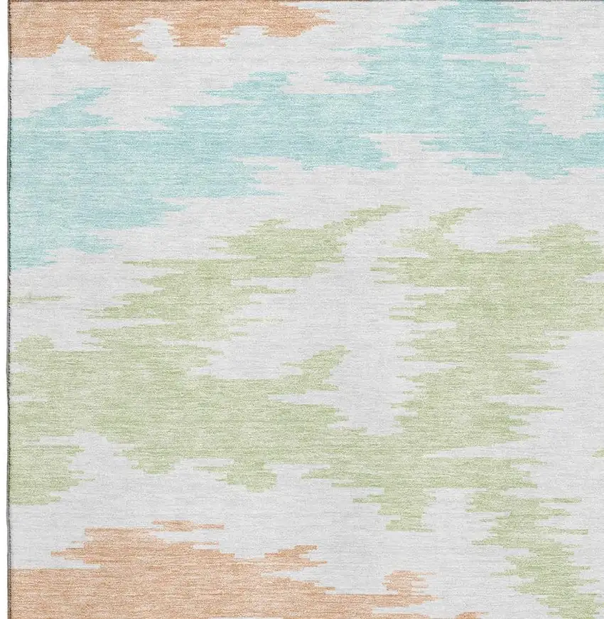 White Sky Blue And Peach Abstract Washable Area Rug With UV Protection Photo 3
