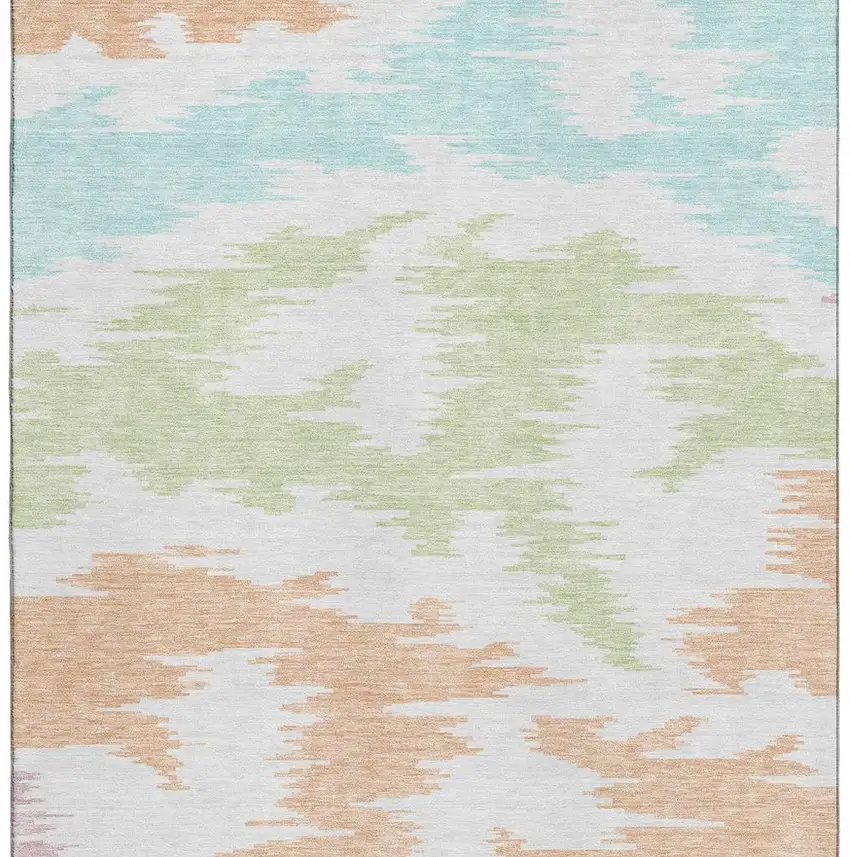White Sky Blue And Peach Abstract Washable Area Rug With UV Protection Photo 4