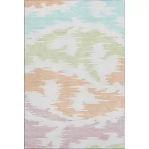 Photo of White Sky Blue And Peach Abstract Washable Area Rug With UV Protection