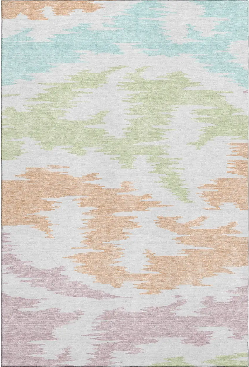 White Sky Blue And Peach Abstract Washable Area Rug With UV Protection Photo 1