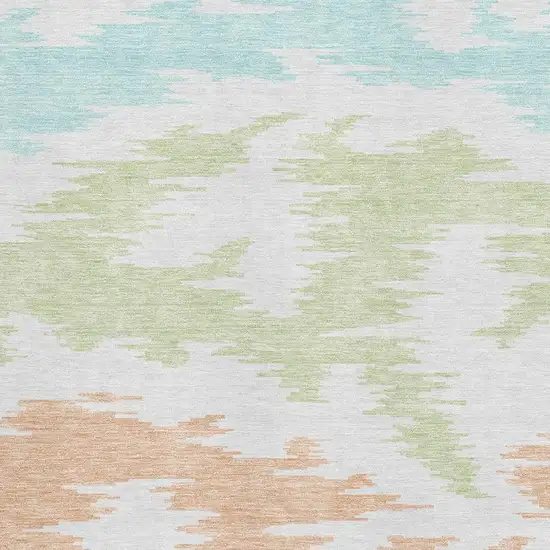 White Sky Blue And Peach Abstract Washable Area Rug With UV Protection Photo 3