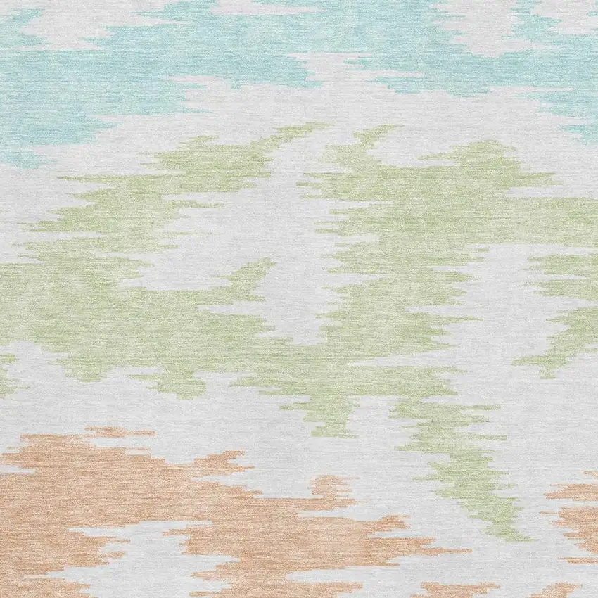 White Sky Blue And Peach Abstract Washable Area Rug With UV Protection Photo 3