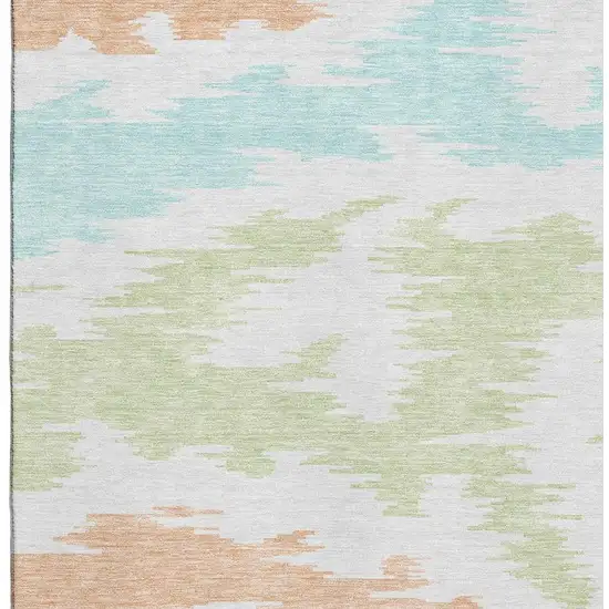 White Sky Blue And Peach Abstract Washable Area Rug With UV Protection Photo 3