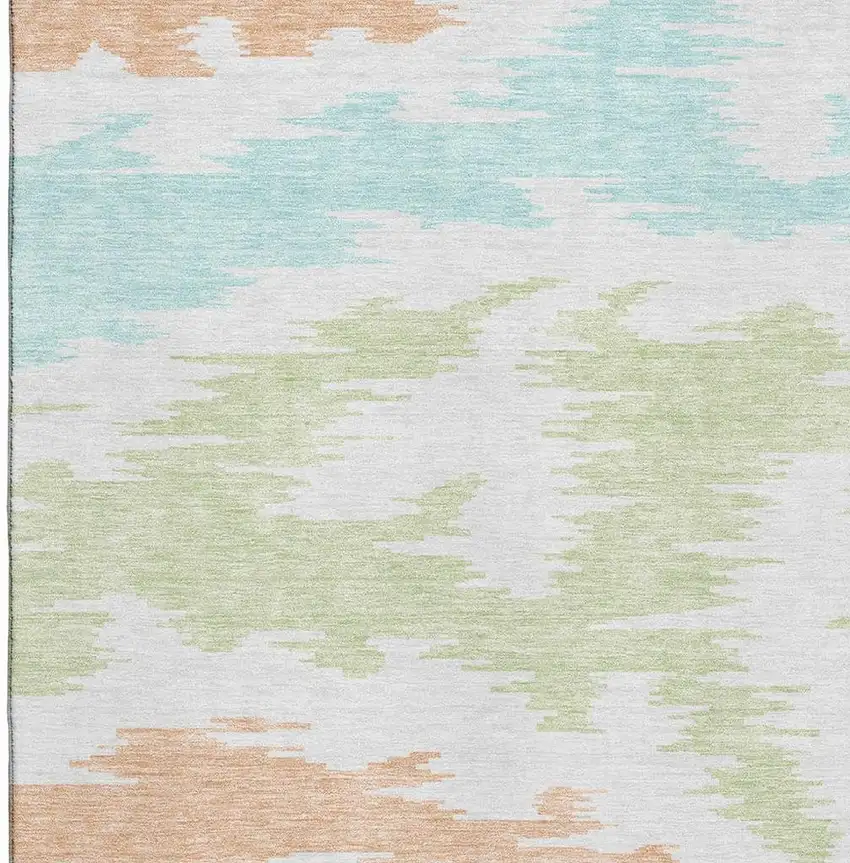 White Sky Blue And Peach Abstract Washable Area Rug With UV Protection Photo 3
