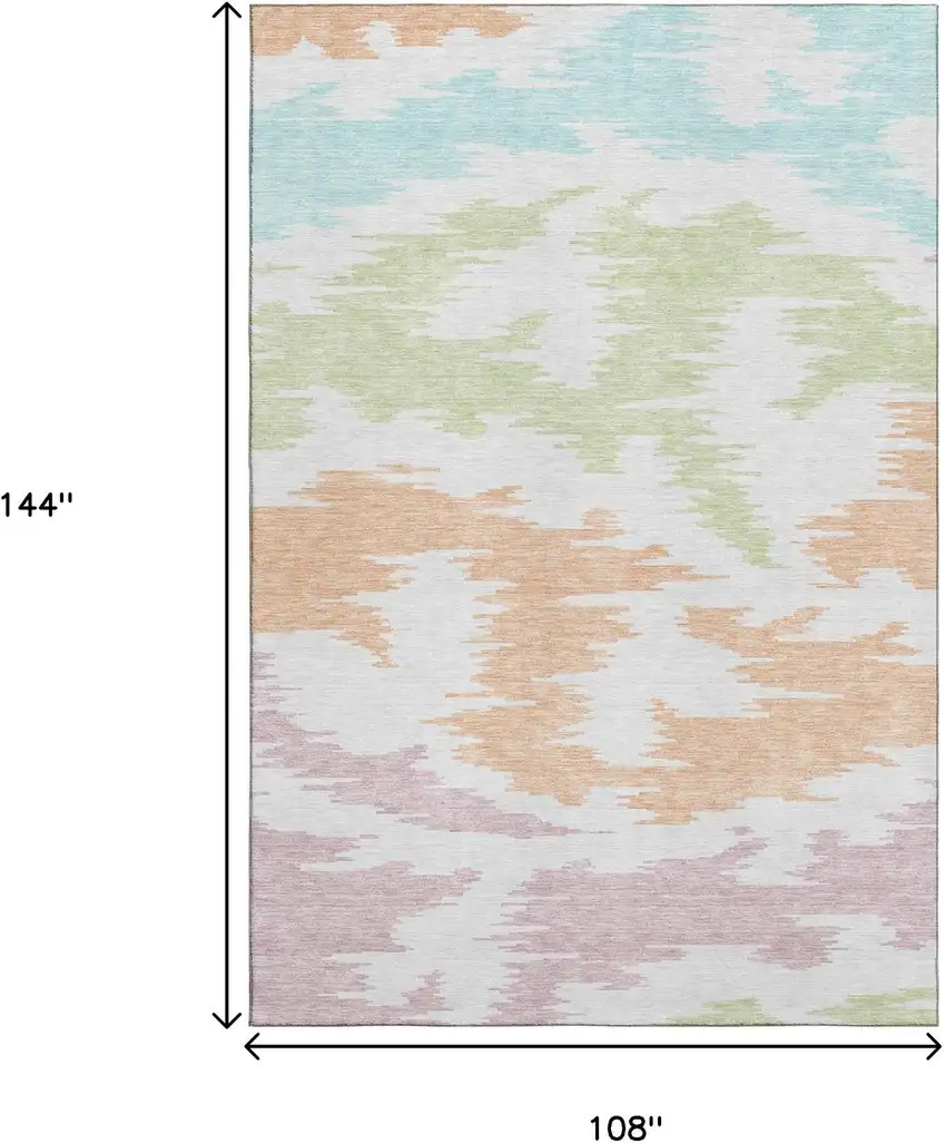 White Sky Blue And Peach Abstract Washable Area Rug With UV Protection Photo 3