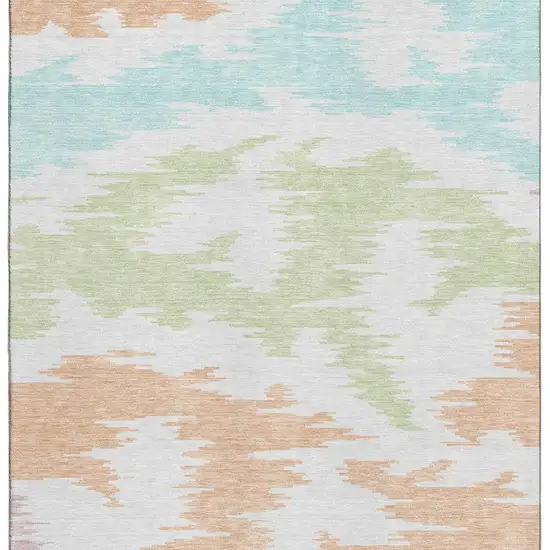 White Sky Blue And Peach Abstract Washable Area Rug With UV Protection Photo 4