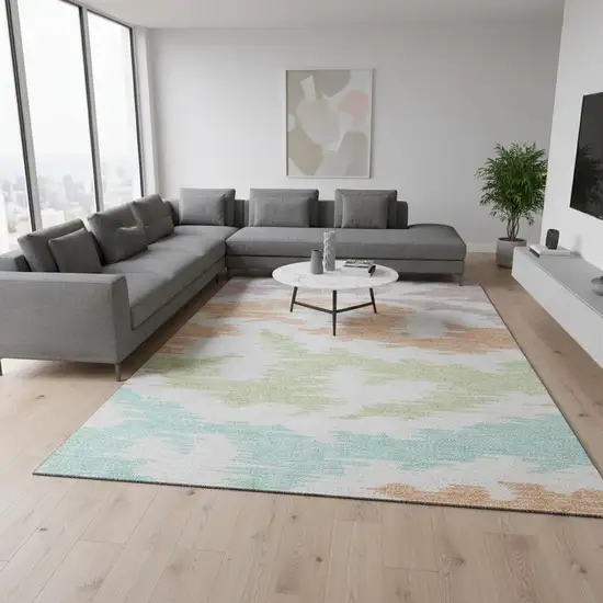 White Sky Blue And Peach Abstract Washable Area Rug With UV Protection Photo 2