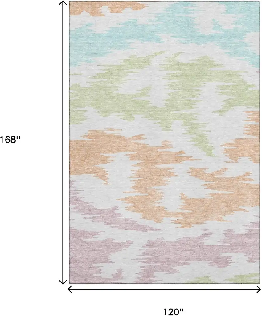 White Sky Blue And Peach Abstract Washable Area Rug With UV Protection Photo 3