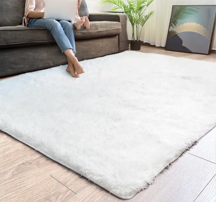 White Solid Modern Area Rug Photo 6