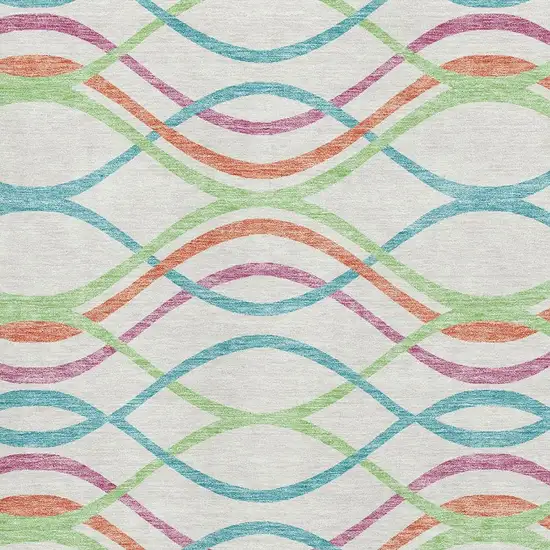White Teal And Green Abstract Washable Area Rug With UV Protection Photo 3