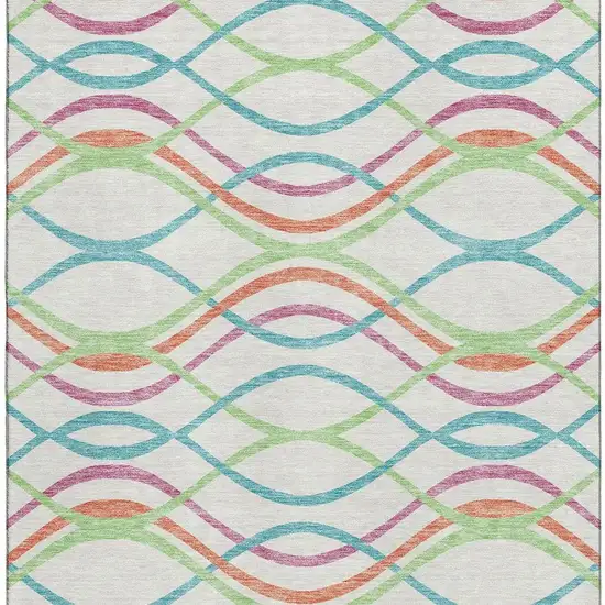 White Teal And Green Abstract Washable Area Rug With UV Protection Photo 4