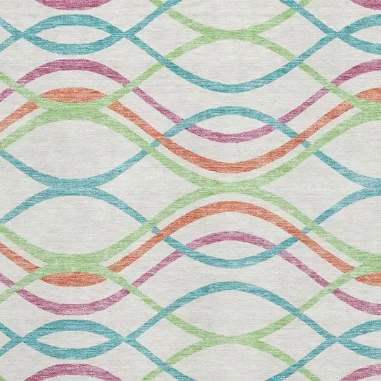 White Teal And Green Abstract Washable Area Rug With UV Protection Photo 3