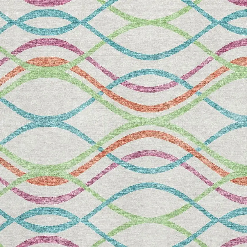 White Teal And Green Abstract Washable Area Rug With UV Protection Photo 3