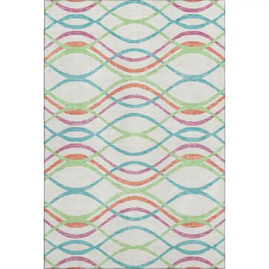 White Teal And Green Abstract Washable Area Rug With UV Protection Photo 1