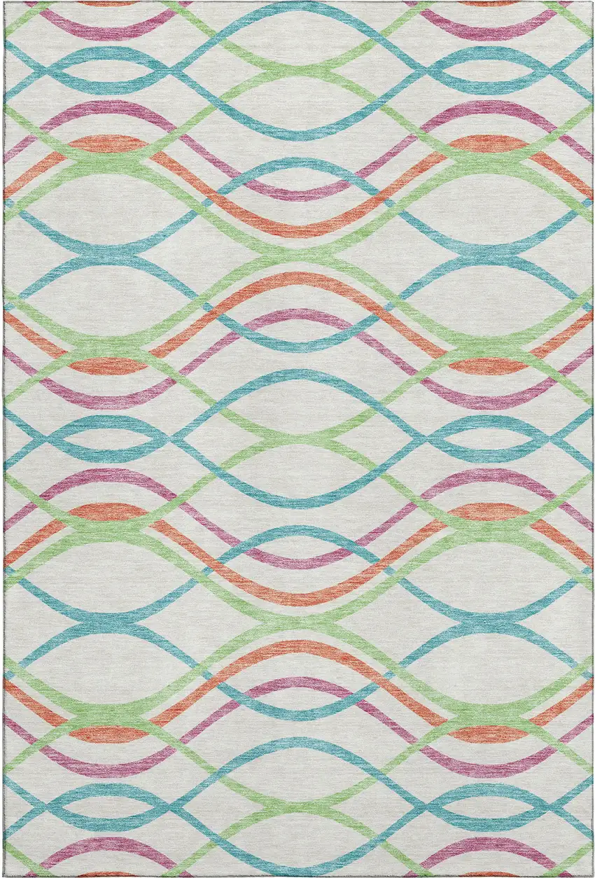 White Teal And Green Abstract Washable Area Rug With UV Protection Photo 1
