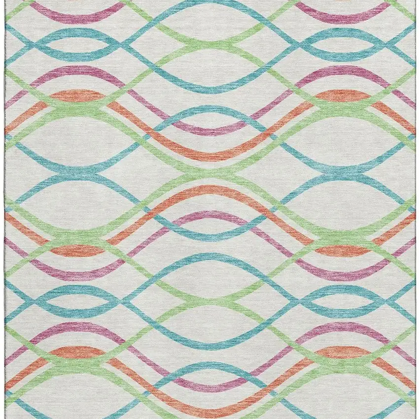 White Teal And Green Abstract Washable Area Rug With UV Protection Photo 3