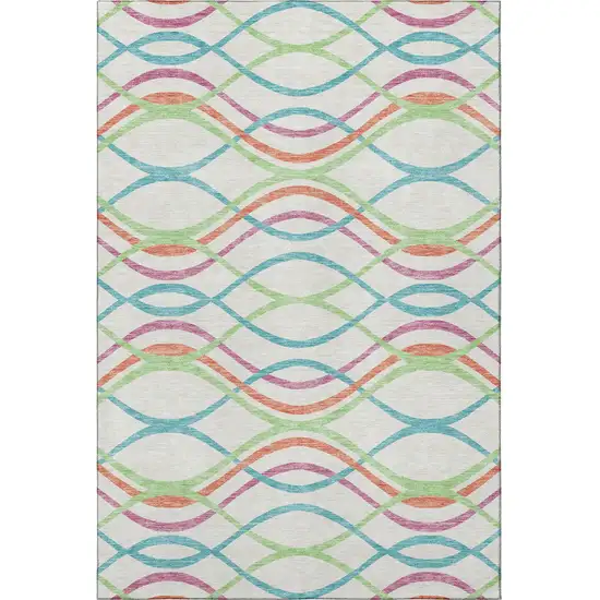 White Teal And Green Abstract Washable Area Rug With UV Protection Photo 4