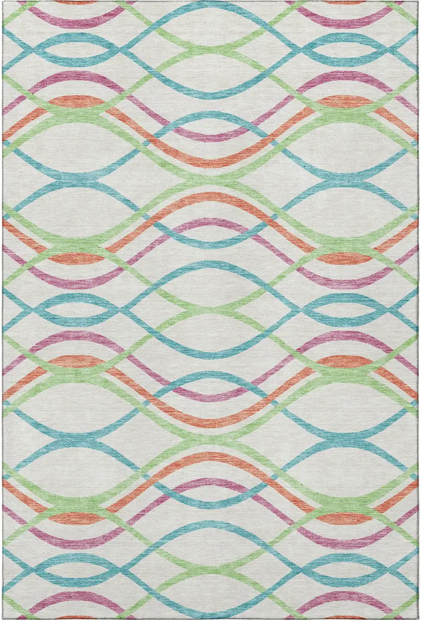 White Teal And Green Abstract Washable Area Rug With UV Protection Photo 4
