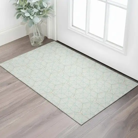 White Teal And Orange Geometric Washable Area Rug With UV Protection Photo 2