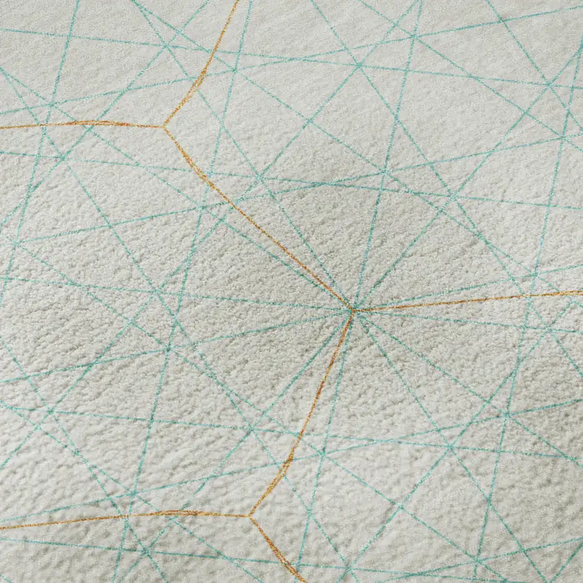 White Teal And Orange Geometric Washable Area Rug With UV Protection Photo 9