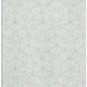 Photo of White Teal And Orange Geometric Washable Area Rug With UV Protection