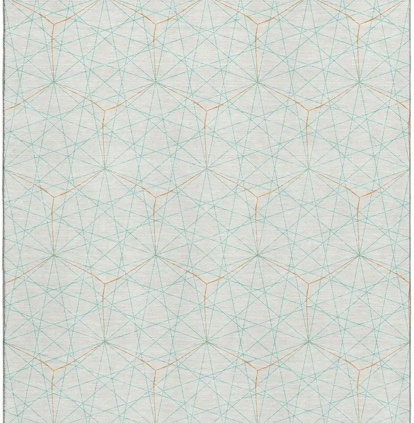 White Teal And Orange Geometric Washable Area Rug With UV Protection Photo 4