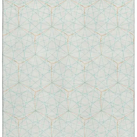 White Teal And Orange Geometric Washable Area Rug With UV Protection Photo 4