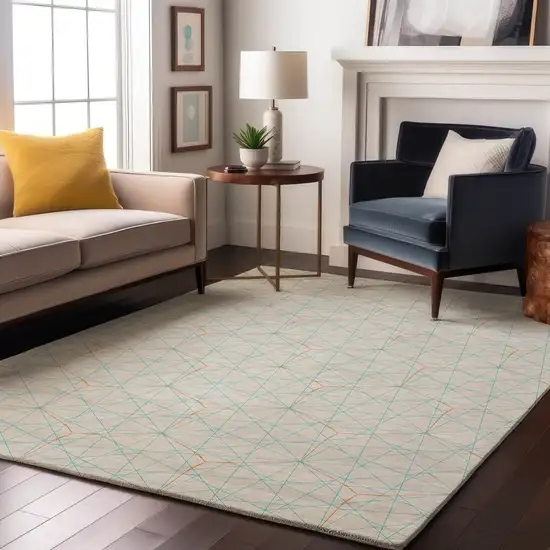 White Teal And Orange Geometric Washable Area Rug With UV Protection Photo 4