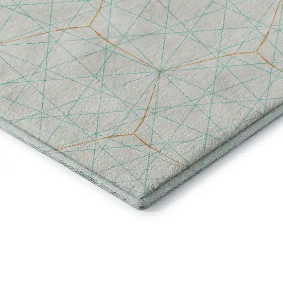 White Teal And Orange Geometric Washable Area Rug With UV Protection Photo 7