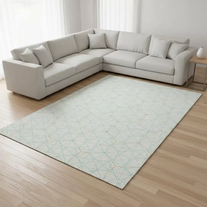 White Teal And Orange Geometric Washable Area Rug With UV Protection Photo 2