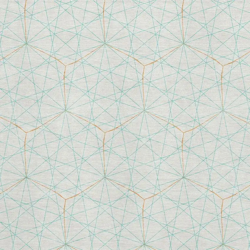White Teal And Orange Geometric Washable Area Rug With UV Protection Photo 2