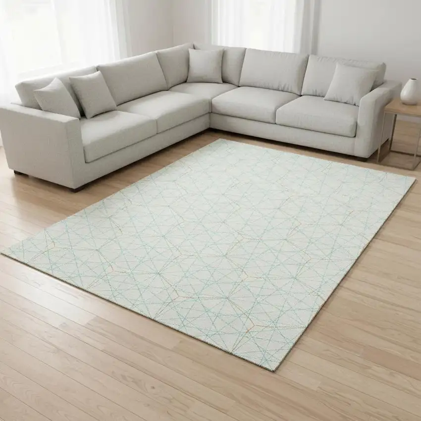 White Teal And Orange Geometric Washable Area Rug With UV Protection Photo 2