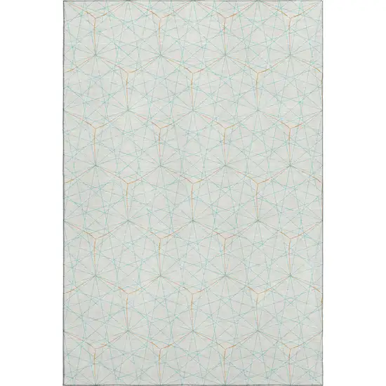 White Teal And Orange Geometric Washable Area Rug With UV Protection Photo 1