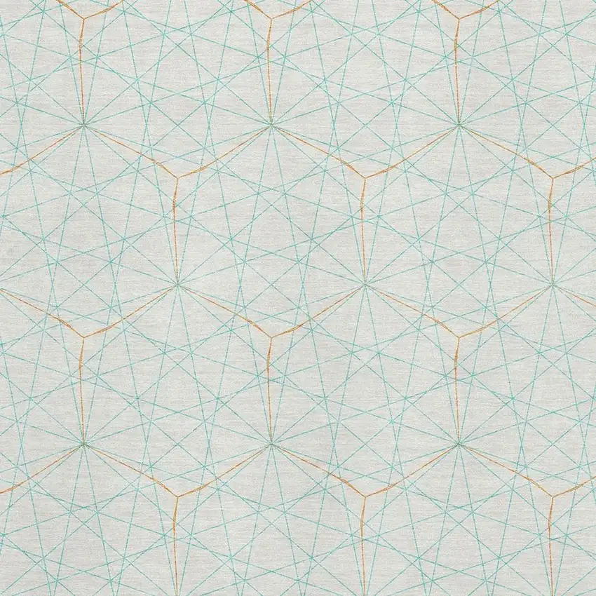 White Teal And Orange Geometric Washable Area Rug With UV Protection Photo 2