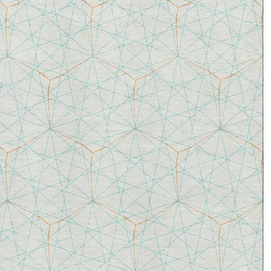 White Teal And Orange Geometric Washable Area Rug With UV Protection Photo 2